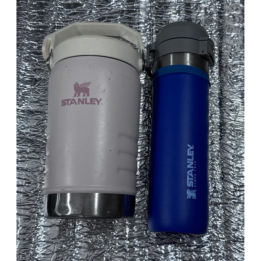Stanley 40oz IceFlow Pink Jug & 24oz Go Ceramivac Blue Water Bottle Bundle Set